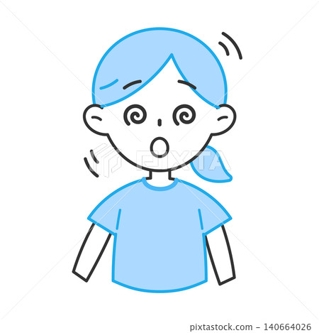 Illustration of a woman feeling dizzy, unsteady, and wobbly. Illustration of a woman feeling dizzy, unsteady, and wobbly. 140664026