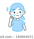 Illustration of a woman sweating profusely. 140664031