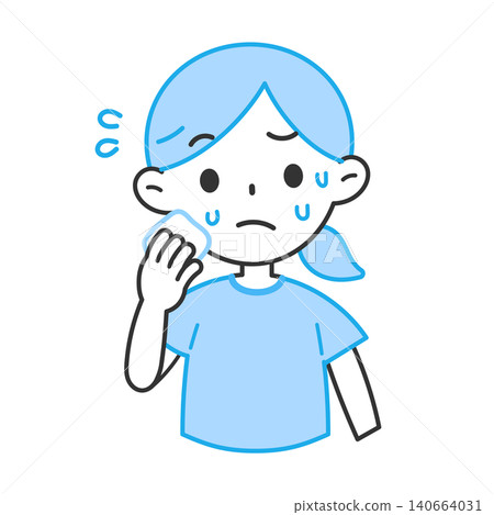 Illustration of a woman sweating profusely. Illustration of a woman sweating profusely. 140664031