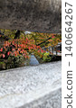 A framed composition capturing the vibrant colors of maple leaves and a stream. 140664267