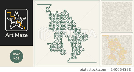 A maze-like graphic design mimicking the shape of Kagoshima Prefecture, with minimalist beige linework. A maze-like graphic design mimicking the shape of Kagoshima Prefecture, with minimalist beige linework. 140664558