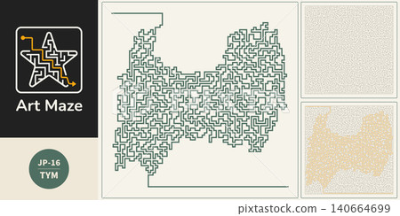 A monochrome design featuring maze-like line art that mimics the shape of Toyama Prefecture. A monochrome design featuring maze-like line art that mimics the shape of Toyama Prefecture. 140664699