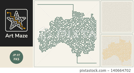 An infographic illustration depicting the shape of Fukushima Prefecture using maze-like line art. 140664702