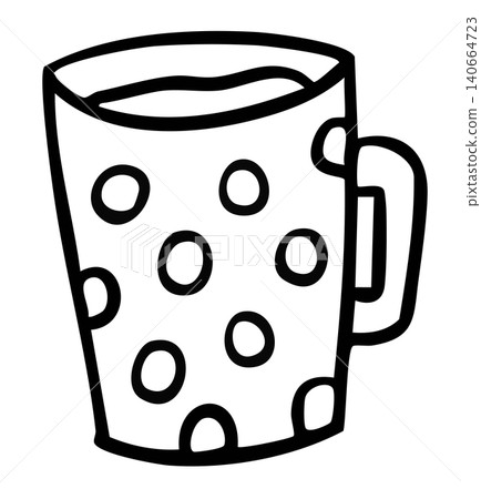Hand drawn hot coffee in polka dot mug outline for cafe, restaurant, drink menu, recipe, department store, supermarket, mart, caffeine, beverage, kitchenware, office snack, breakfast, workloads Hand drawn hot coffee in polka dot mug outline for cafe, restaurant, drink menu, recipe, department store, supermarket, mart, caffeine, beverage, kitchenware, office snack, breakfast, workloads 140664723