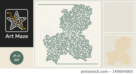 A maze-like line art design inspired by the shape of Gifu Prefecture. A maze-like line art design inspired by the shape of Gifu Prefecture. 140664860