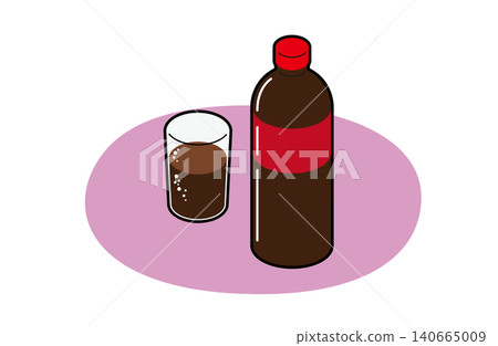 A plastic bottle of cola and a glass (with outlines) A plastic bottle of cola and a glass (with outlines) 140665009
