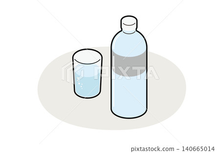 A PET bottle of carbonated beverage in gray packaging and a glass (with outlines). 140665014