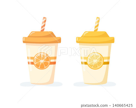 Orange and lemon soda cups with straws fast food vector Orange and lemon soda cups with straws fast food vector 140665425