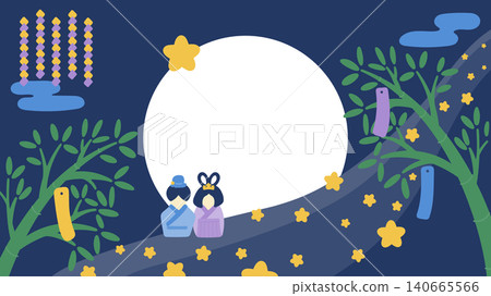 Tanabata frame: Background material featuring the Milky Way and bamboo decorations Tanabata frame: Background material featuring the Milky Way and bamboo decorations 140665566