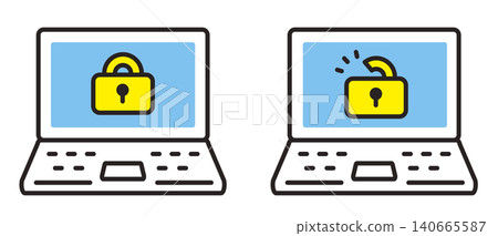 Security icons representing lock and unlock. Computer access management, information security. 140665587