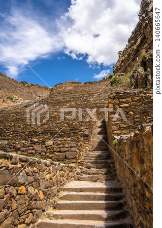 Panoramic view of the Inca fortress site Ollantaytambo in Peru Panoramic view of the Inca fortress site Ollantaytambo in Peru 140665647