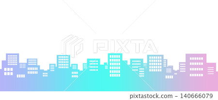 一幅描繪高聳建築的簡單插圖，採用彩色漸層效果。 140666079