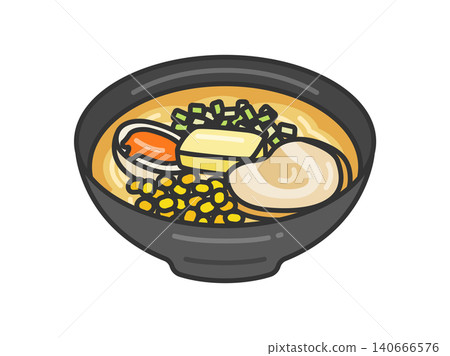 味噌黃油玉米拉麵插圖(線稿,彩色) 味噌黃油玉米拉麵插圖(線稿,彩色) 140666576