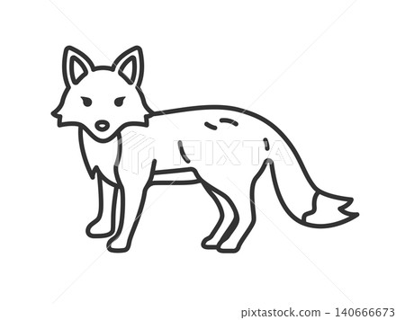 面向前方的狐狸的插圖（線條畫）。 140666673