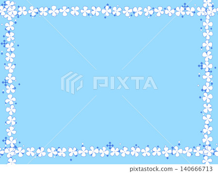 可愛的小花卉線條藍色邊框 140666713