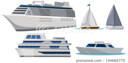 Collection of Modern Passenger Ships Sailboats and Luxury Motor Yachts 140666770