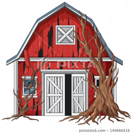 Abandoned Red Barn with Dead Trees in Front Abandoned Red Barn with Dead Trees in Front 140666816