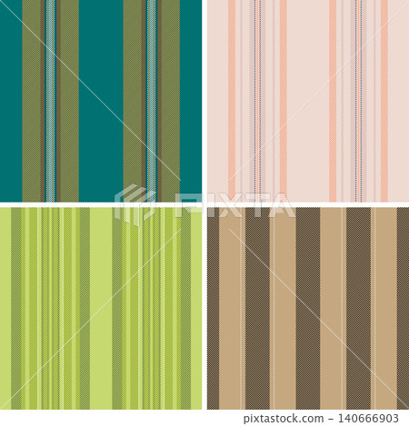 Striped pack tailored for packaging and branding of fashion items. Coordinated lines patterns unify products, accessories, and visual merchandising. Seamless vectors repeat flawlessly. 140666903