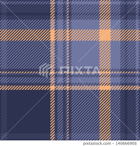 Tartan plaid fabric pattern with a structured check arrangement and a woven fabric texture. Blue and orange tones bring classic fabric heritage to a seamless decorative surface for card designs. Tartan plaid fabric pattern with a structured check arrangement and a woven fabric texture. Blue and orange tones bring classic fabric heritage to a seamless decorative surface for card designs. 140666908