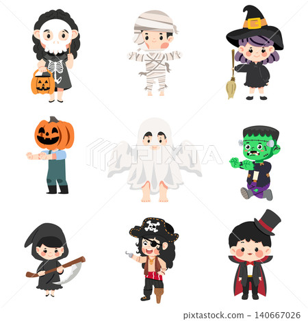 Cute Halloween Characters Collection with Kids in Costumes Cute Halloween Characters Collection with Kids in Costumes 140667026