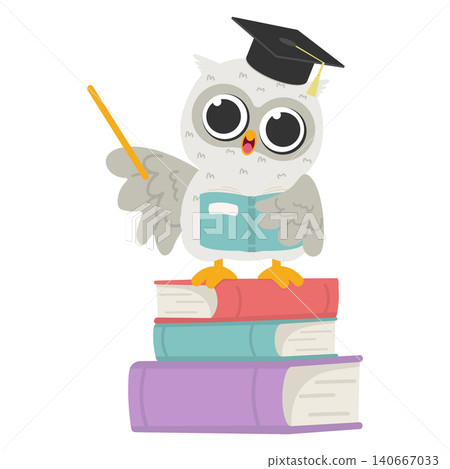 Illustration of an Owl Teacher Holding a Pointer Stick 140667033