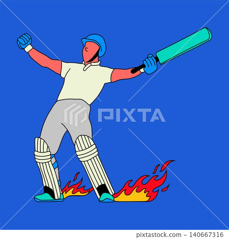 Colorful Cricketer Holding Bat on Blue Background 140667316