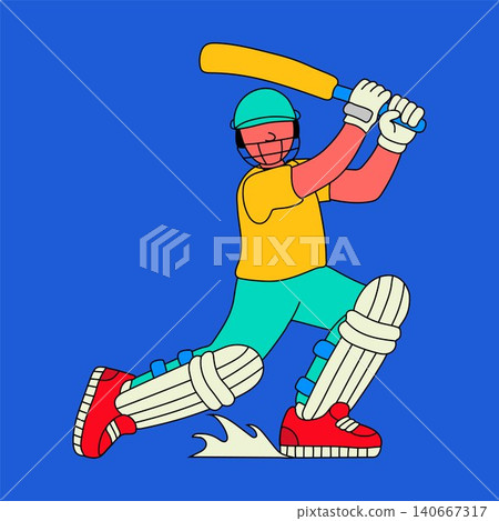 Cartoon Cricket Athlete in Batting Pose Cartoon Cricket Athlete in Batting Pose 140667317