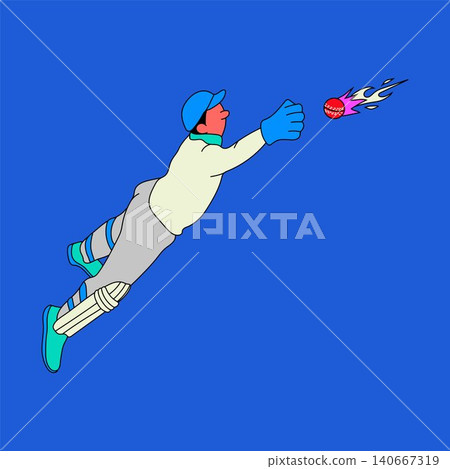 Colorful Cricket Player in Fielding Pose Illustration 140667319