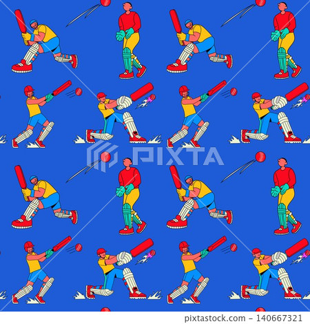Flat Cricket Players Sports Pattern Illustration Flat Cricket Players Sports Pattern Illustration 140667321