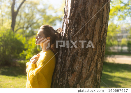Mindful Meditation in a Spring Garden 140667417
