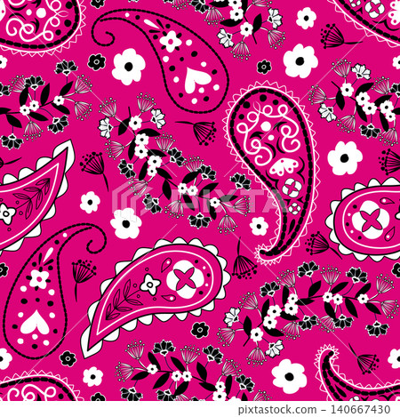 Pink seamless floral paisley pattern ,Traditional seamless paisley pattern. Indian floral ornament.Vector seamless paisley floral pattern ,Vintage floral background. 140667430