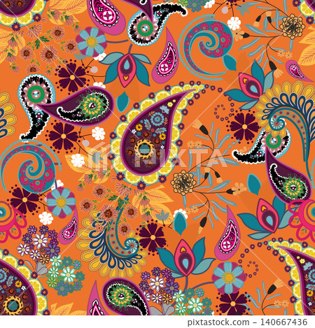 Pink seamless floral paisley pattern ,Traditional seamless paisley pattern. Indian floral ornament.Vector seamless paisley floral pattern ,Vintage floral background. 140667436