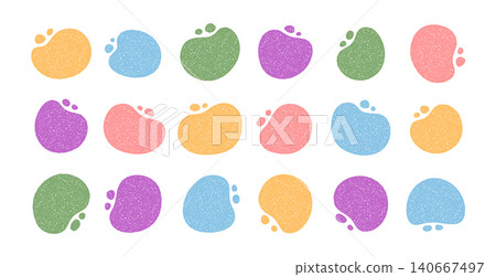Shaded chalk abstract organic blob set with color and shape variation. Collection with outline and sketched effect forms a unique graphic pattern. These blobs appear as a modern hand drawn abstract 140667497