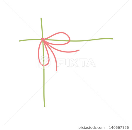 Whimsical hand drawn wedding bow art. Cute romantic ribbon knot as curly gift decor. Minimal doodle in red and green suits love card and invite, wedding border or holiday label with modern line Whimsical hand drawn wedding bow art. Cute romantic ribbon knot as curly gift decor. Minimal doodle in red and green suits love card and invite, wedding border or holiday label with modern line 140667536