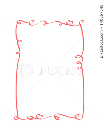 Romantic red curly frame with bow. Vintage border as cute heart outline and whimsical card decor. Simple hand drawn line sketch for valentine or wedding invite, retro social media post or minimalist Romantic red curly frame with bow. Vintage border as cute heart outline and whimsical card decor. Simple hand drawn line sketch for valentine or wedding invite, retro social media post or minimalist 140667549