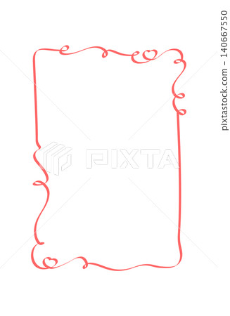 Whimsical red heart ribbon frame with cute wavy border. Romantic wedding heart decor as simple vertical card template and invite outline. Doodle line element for love celebration or valentine Whimsical red heart ribbon frame with cute wavy border. Romantic wedding heart decor as simple vertical card template and invite outline. Doodle line element for love celebration or valentine 140667550
