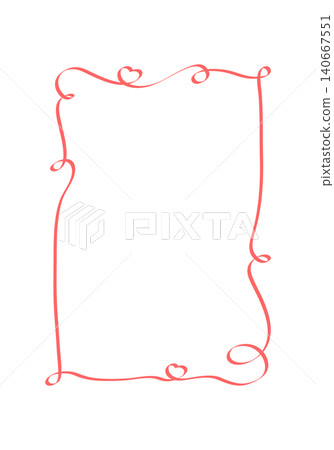 Wavy coquette doodle border frame in red. Romantic heart ribbon line as cute decor. Vertical simple outline suits valentine card and wedding invite template or holiday poster with girly aesthetic Wavy coquette doodle border frame in red. Romantic heart ribbon line as cute decor. Vertical simple outline suits valentine card and wedding invite template or holiday poster with girly aesthetic 140667551
