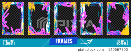 Bold text box frame set with graffiti borders and painted edges for poster. Yellow and blue graffiti splash on text box cadre backdrop. Vector urban grunge boarder for music poster or promo callout Bold text box frame set with graffiti borders and painted edges for poster. Yellow and blue graffiti splash on text box cadre backdrop. Vector urban grunge boarder for music poster or promo callout 140667590