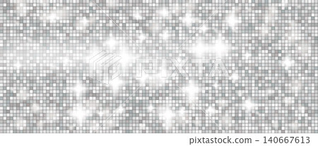 Grey glitter disco ball backdrop with mosaic mirror tile for night club poster. Shiny grey sequin texture and silver glitter sparkle. Vector pattern with shimmer on bright accents and Christmas bg Grey glitter disco ball backdrop with mosaic mirror tile for night club poster. Shiny grey sequin texture and silver glitter sparkle. Vector pattern with shimmer on bright accents and Christmas bg 140667613