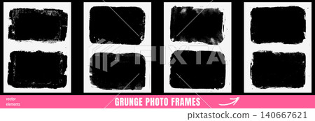 Frame grunge textured with rough edges for collage design. Worn rough frames by grange texture for rustic promo tags with distress vintage vibe. Vector set for poster wall print and social media bg Frame grunge textured with rough edges for collage design. Worn rough frames by grange texture for rustic promo tags with distress vintage vibe. Vector set for poster wall print and social media bg 140667621