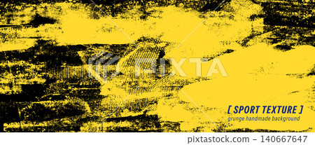 Sport texture with grunge dirty punk vibe and gritty roller paint. Distress paper grange, poster overlay in yellow and black tones. Vector sporty texture for merch print promotion design Sport texture with grunge dirty punk vibe and gritty roller paint. Distress paper grange, poster overlay in yellow and black tones. Vector sporty texture for merch print promotion design 140667647