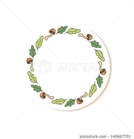 Colorful round frame label in adventure sketch style with doodle tree and forest details. Outdoor nature travel and camp vibe, perfect for hiking trip emblem or map accent. Colorful round frame label in adventure sketch style with doodle tree and forest details. Outdoor nature travel and camp vibe, perfect for hiking trip emblem or map accent. 140667701
