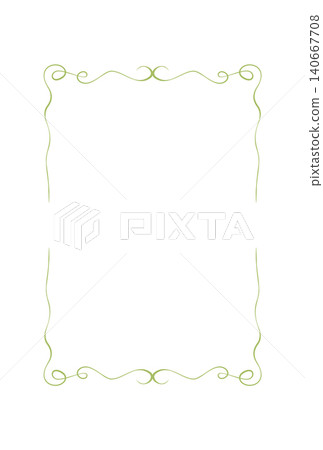 Cute coquette border frame with green bow detail and wavy line style. Romantic wedding invite border as whimsical doodle decor for vertical card or menu. Simple vintage background for invitation and Cute coquette border frame with green bow detail and wavy line style. Romantic wedding invite border as whimsical doodle decor for vertical card or menu. Simple vintage background for invitation and 140667708
