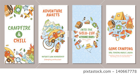 Vertical outdoor camp concept doodle sketch with adventure campfire, hiking, travel, and equipment set. Tent and color set design background for camp or adventure trip themes. Vertical outdoor camp concept doodle sketch with adventure campfire, hiking, travel, and equipment set. Tent and color set design background for camp or adventure trip themes. 140667778