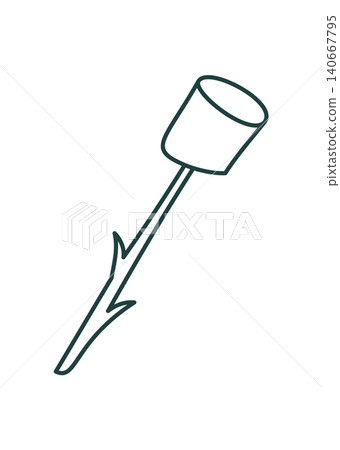 Simple hand drawn outline style object. Minimal line marshmallow on a stick as a cute travel symbol. Outdoor camp treat and adventure snack with green stroke color. Campfire roast idea, camping and Simple hand drawn outline style object. Minimal line marshmallow on a stick as a cute travel symbol. Outdoor camp treat and adventure snack with green stroke color. Campfire roast idea, camping and 140667795