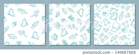Seamless camp pattern with doodle sketch and line icon style set. Green forest backpack set for nature and hiking adventure, outdoor camp equipment pattern design, collection art background. Seamless camp pattern with doodle sketch and line icon style set. Green forest backpack set for nature and hiking adventure, outdoor camp equipment pattern design, collection art background. 140667808