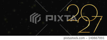 2027 happy new year gold glowing banner vector illustration. 2027 happy new year gold glowing banner vector illustration. 140667891