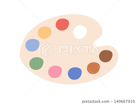 Cartoon palette with soft color paint. Cute painter tool as childish art supply. Simple artist palette doodle for school class and creative workshop, education or preschool hobby, flat white Cartoon palette with soft color paint. Cute painter tool as childish art supply. Simple artist palette doodle for school class and creative workshop, education or preschool hobby, flat white 140667910