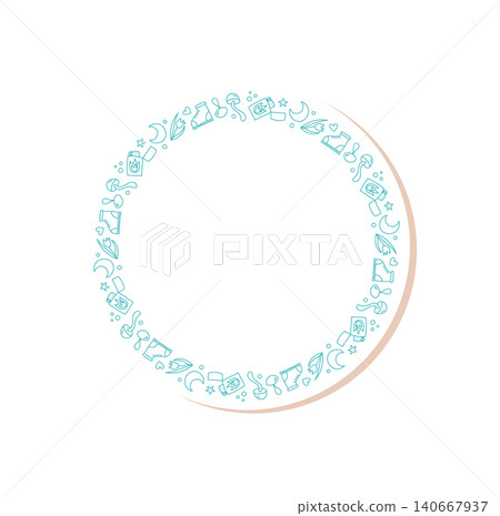 Circular frame label in blue line silhouette with outdoor adventure icon and mountain, nature, camp, hiking and travel symbol. Doodle elements nature theme for adventure art. Circular frame label in blue line silhouette with outdoor adventure icon and mountain, nature, camp, hiking and travel symbol. Doodle elements nature theme for adventure art. 140667937