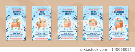 Flat donate charity box poster set. Collection of donation box as gift and help for community people with heart and love symbols. Light blue background suits social media support banner give event Flat donate charity box poster set. Collection of donation box as gift and help for community people with heart and love symbols. Light blue background suits social media support banner give event 140668035